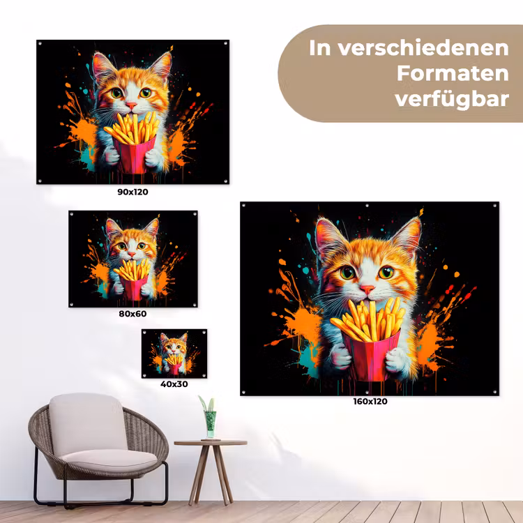Kat - Eten - Patat - Graffiti - Abstract tuinposter los doek klein -Xsfeer9_DE
