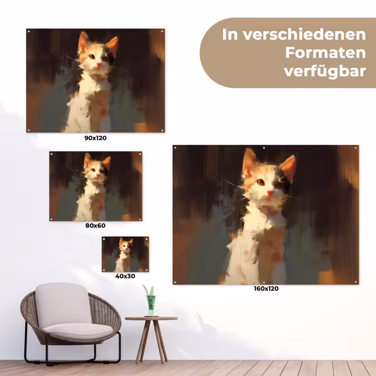Kat - Geschilderd - Artistiek - Wit tuinposter los doek klein -Xsfeer9_DE