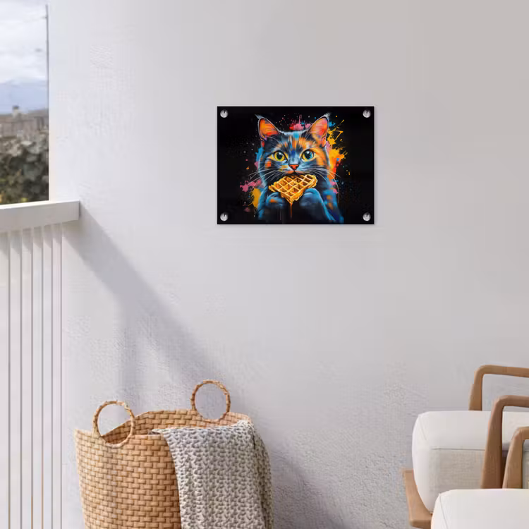 Kat - Graffiti - Kleurrijk - Wafel - Eten tuinposter los doek klein -sfeer8