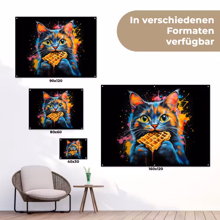Kat - Graffiti - Kleurrijk - Wafel - Eten tuinposter los doek klein -Xsfeer9_DE