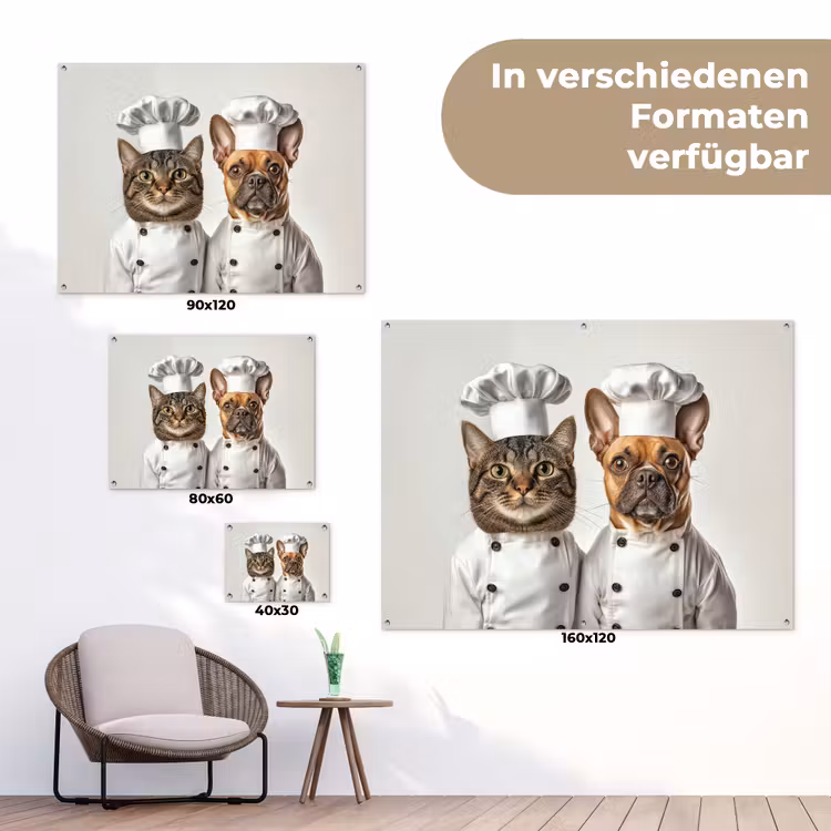 Kat - Hond - Kokskleding tuinposter los doek klein -Xsfeer9_DE