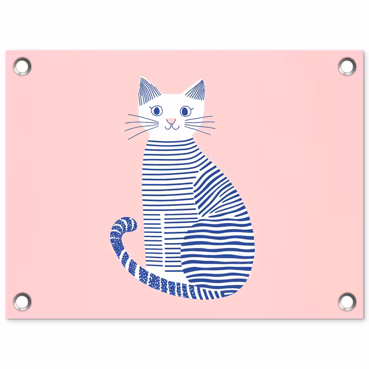Kat - Illustratie - Minimalistisch - Roze tuinposter los doek klein -3d