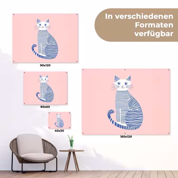 Kat - Illustratie - Minimalistisch - Roze tuinposter los doek klein -Xsfeer9_DE