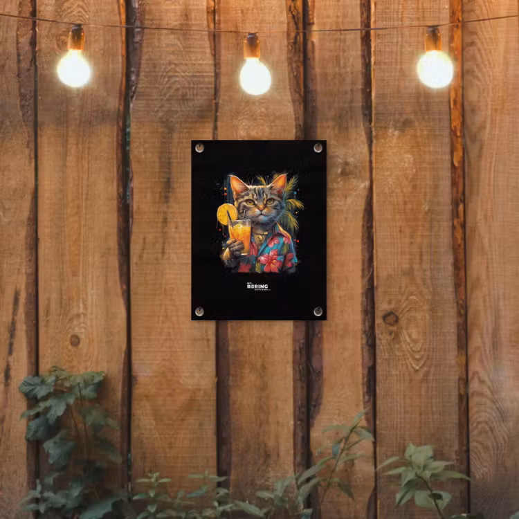 Kat in tropische street art stijl tuinposter los doek klein -sfeer1
