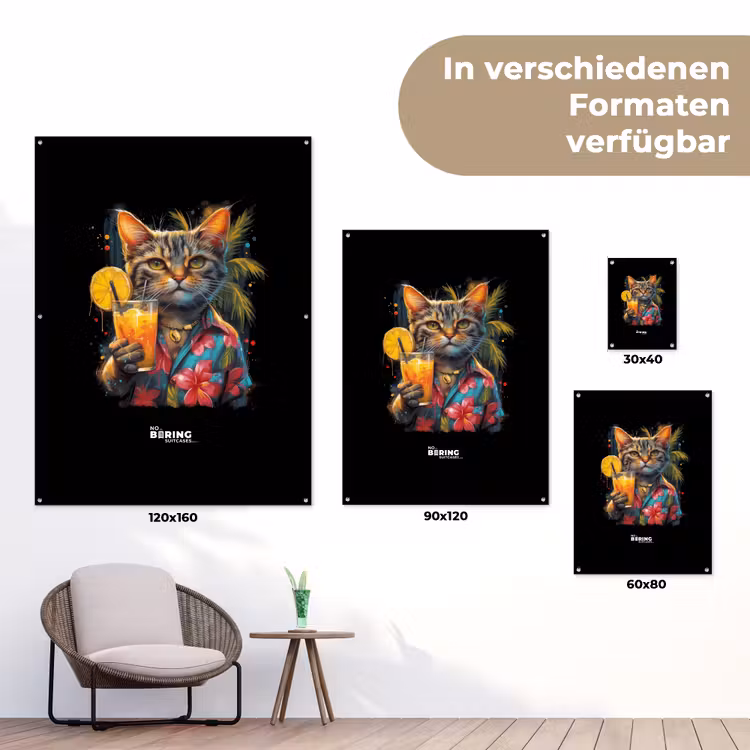Kat in tropische street art stijl tuinposter los doek klein -Xsfeer9_DE