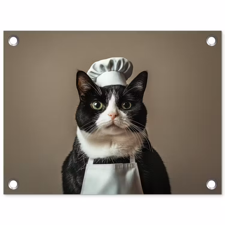 Kat - Kokskleding - Zwart - Wit tuinposter los doek klein -3d