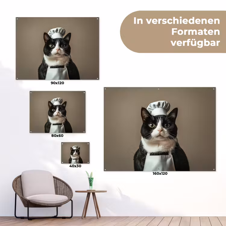 Kat - Kokskleding - Zwart - Wit tuinposter los doek klein -Xsfeer9_DE