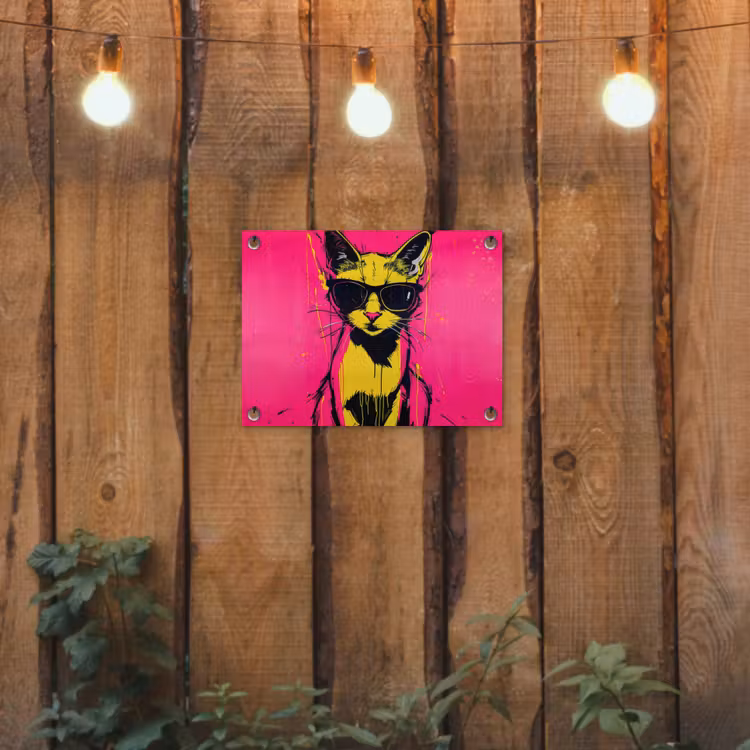 Kat - Art - Zonnebril - Roze tuinposter los doek klein -sfeer1