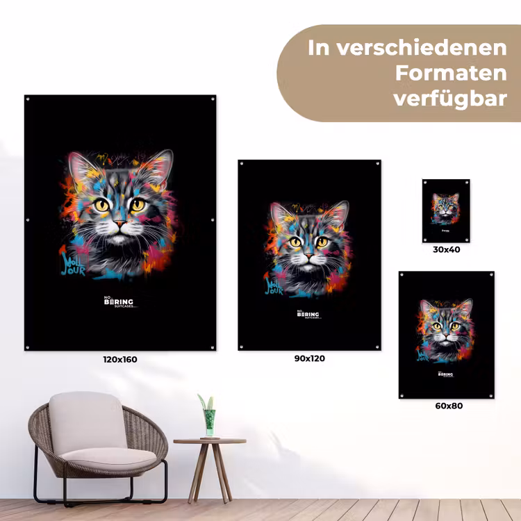 Kat met kleurrijke penseelstreken tuinposter los doek klein -Xsfeer9_DE