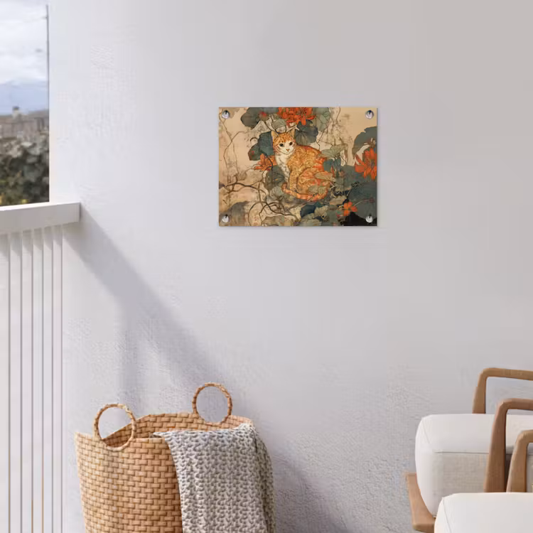 Kat - Sierlijk - Bloemen tuinposter los doek klein -sfeer8