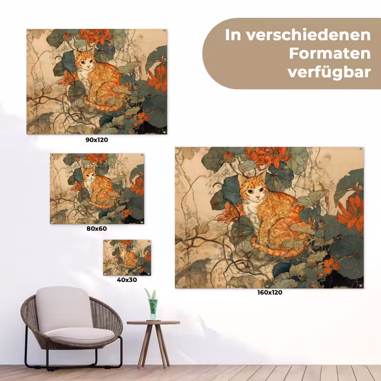 Kat - Sierlijk - Bloemen tuinposter los doek klein -Xsfeer9_DE