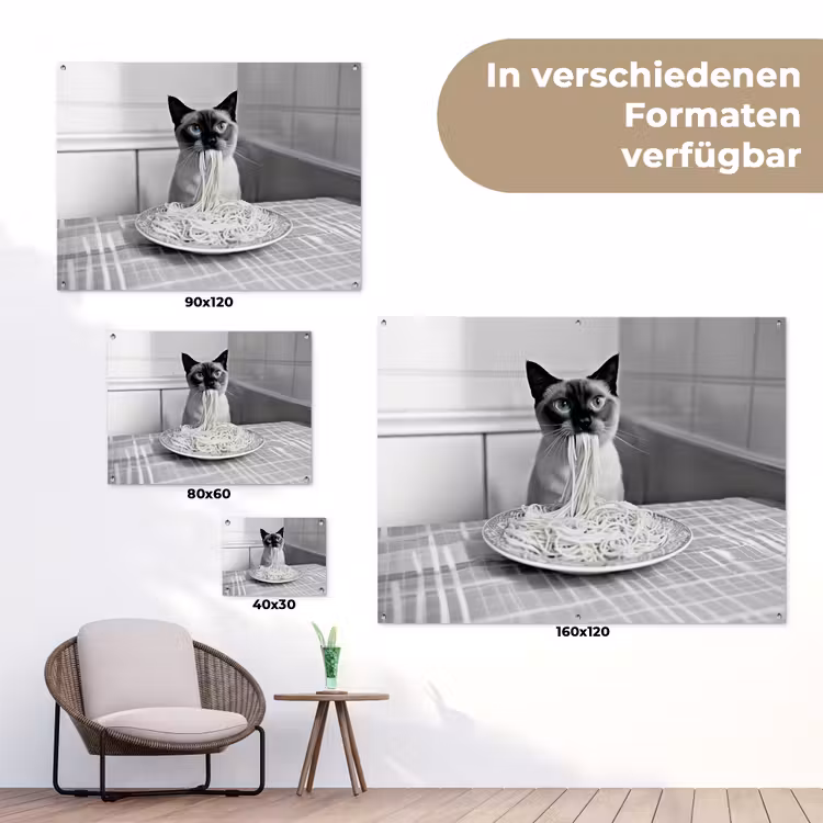 Kat - Siamees - Zwart Wit - Schattig - Dieren tuinposter los doek klein -Xsfeer9_DE