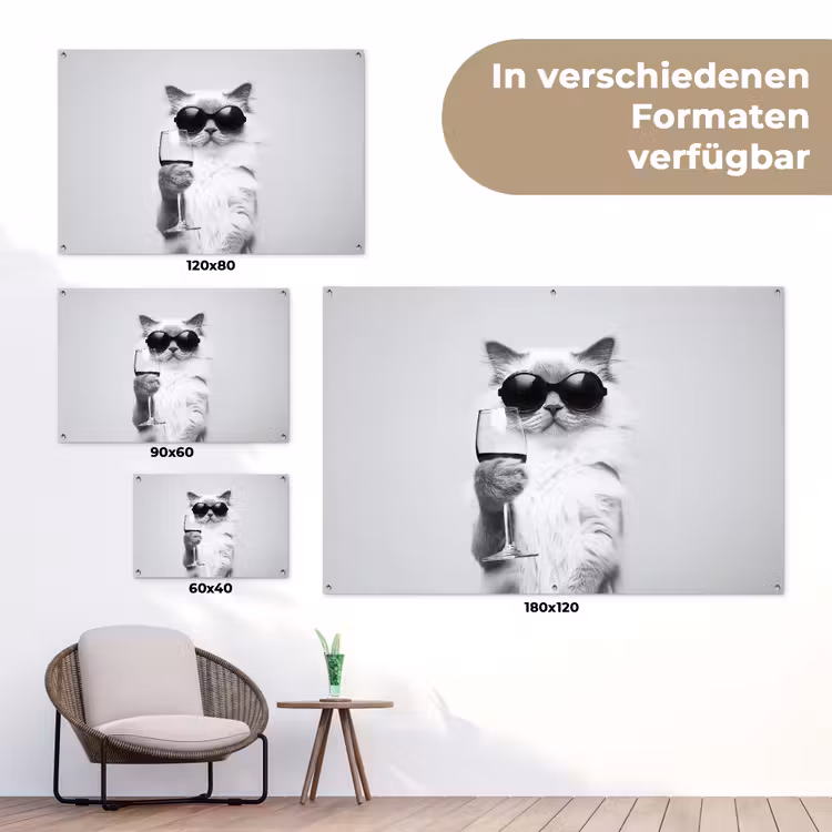 Kat - Zonnebril - Wijnglas - Langharig tuinposter los doek klein -Xsfeer9_DE