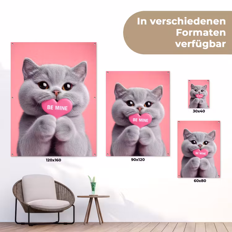 Kat - Valentijn - Roze - Liefde tuinposter los doek klein -Xsfeer9_DE