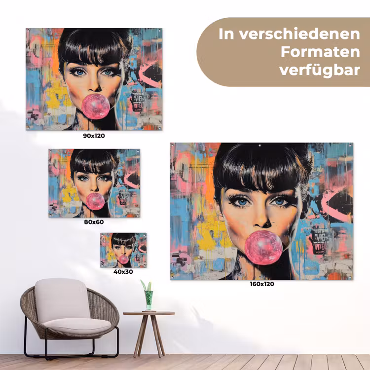 Kauwgom - Vrouw - Penseelstreken - Modern tuinposter los doek klein -Xsfeer9_DE