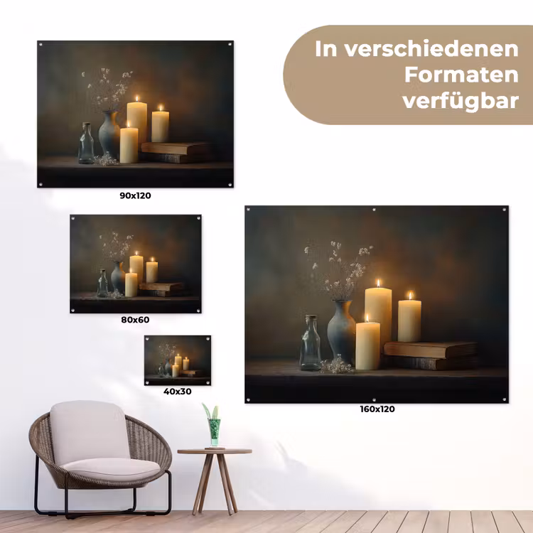 Kaarsen - Stilleven - Rustiek - Boeken tuinposter los doek klein -Xsfeer9_DE