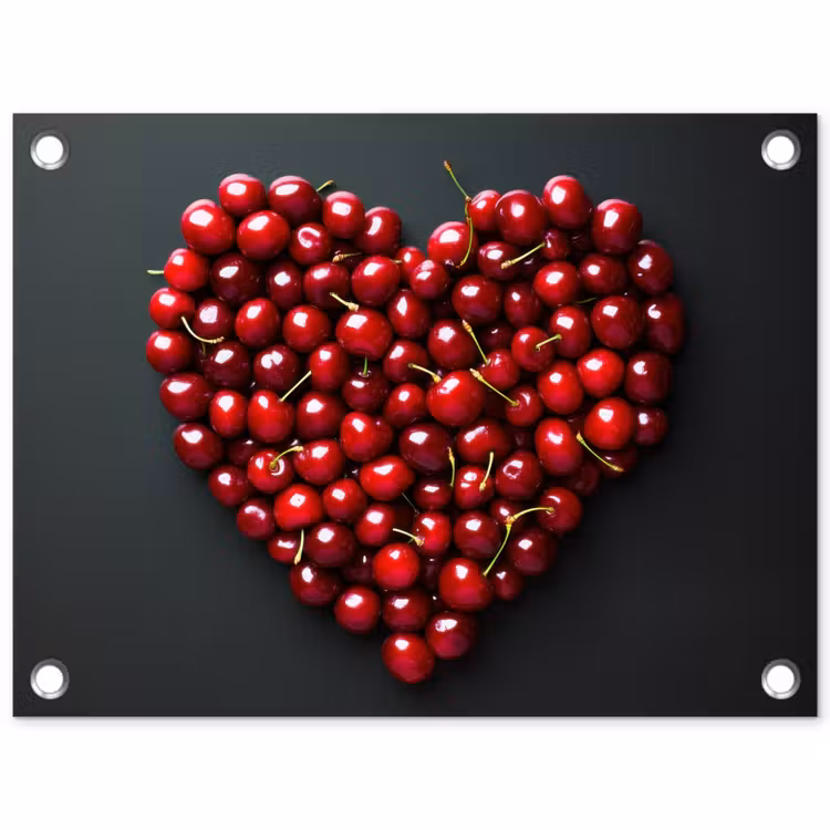 Kersen - Hart - Rood - Zwart tuinposter los doek klein -3d