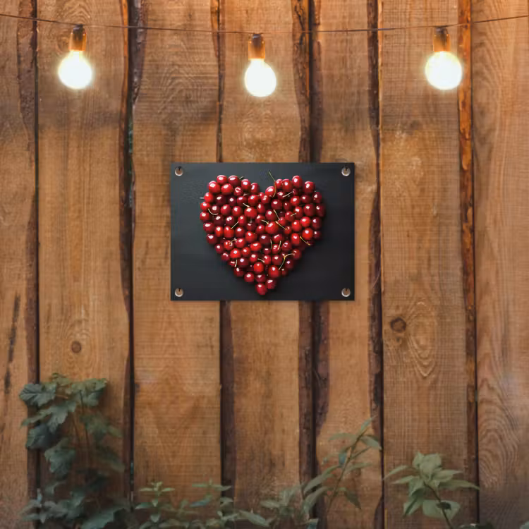 Kersen - Hart - Rood - Zwart tuinposter los doek klein -sfeer1