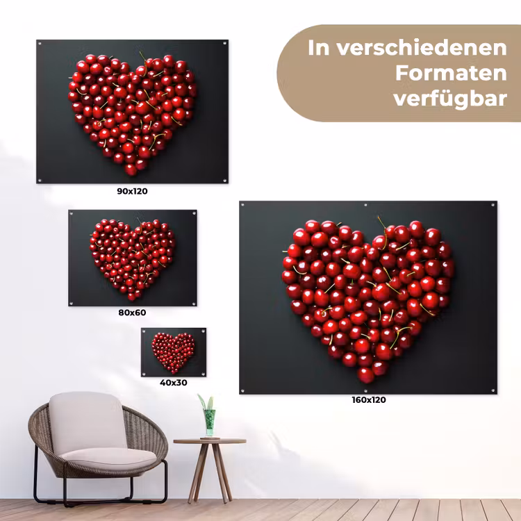 Kersen - Hart - Rood - Zwart tuinposter los doek klein -Xsfeer9_DE