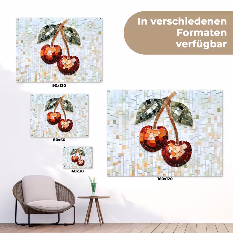 Kersen - Rood - Mozaïek - Blaadjes tuinposter los doek klein -Xsfeer9_DE