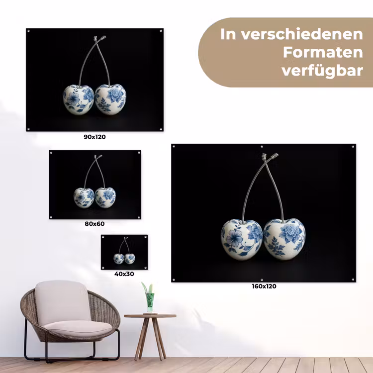 Kersen - Delfts blauw - Fruit tuinposter los doek klein -Xsfeer9_DE