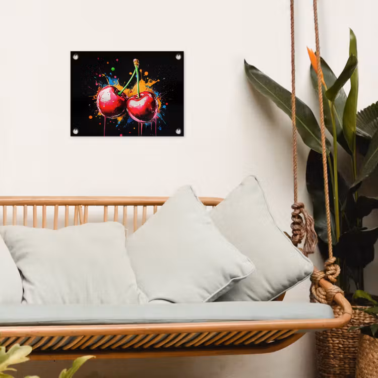 Kersen - Fruit - Graffiti - Verf - Abstract - Modern - Kleurrijk tuinposter los doek klein -sfeer7