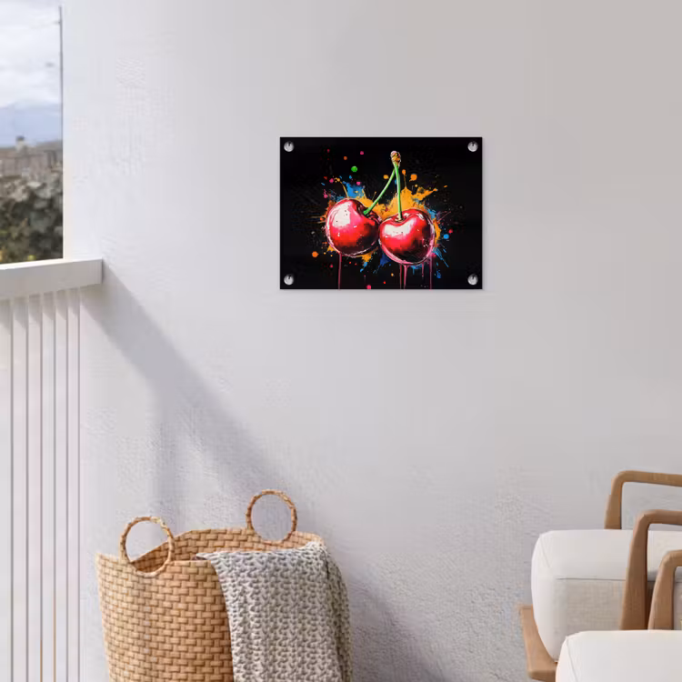 Kersen - Fruit - Graffiti - Verf - Abstract - Modern - Kleurrijk tuinposter los doek klein -sfeer8