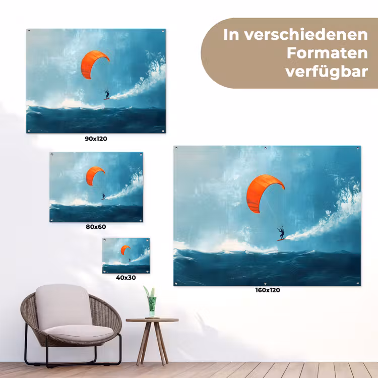 Kitesurfer - Oranje - Zee - Lucht tuinposter los doek klein -Xsfeer9_DE
