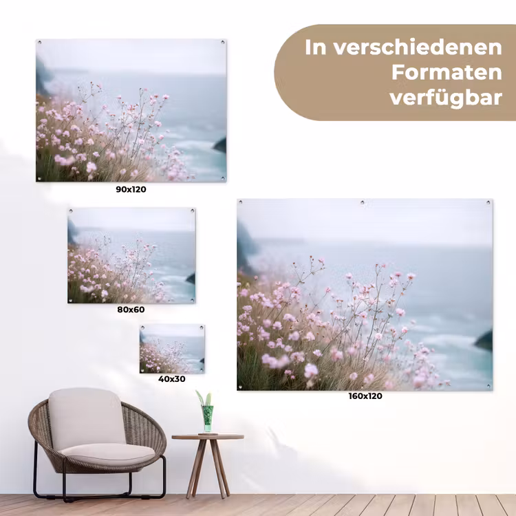 Klif - Bloemen - Zee - Roze tuinposter los doek klein -Xsfeer9_DE