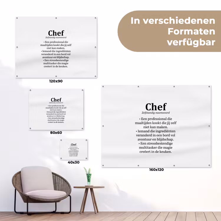 Kok - Definitie - Chef - Koken - Keuken - Spreuken - Woordenboek tuinposter los doek klein -Xsfeer9_DE