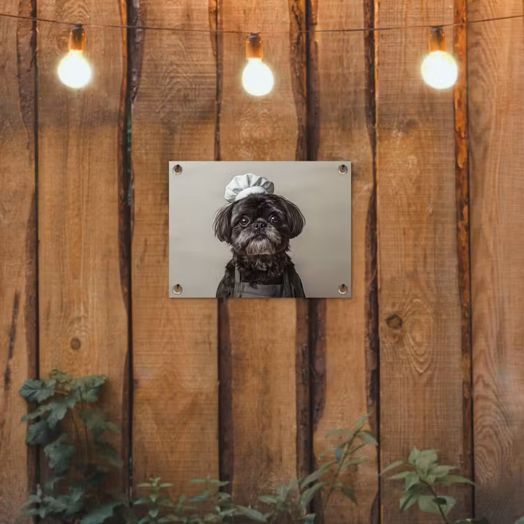 Kokskleding - Zwart - Hondje tuinposter los doek klein -sfeer1
