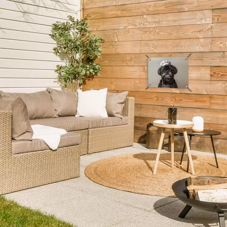 Kokskleding - Zwart - Hondje tuinposter los doek klein -sfeer4