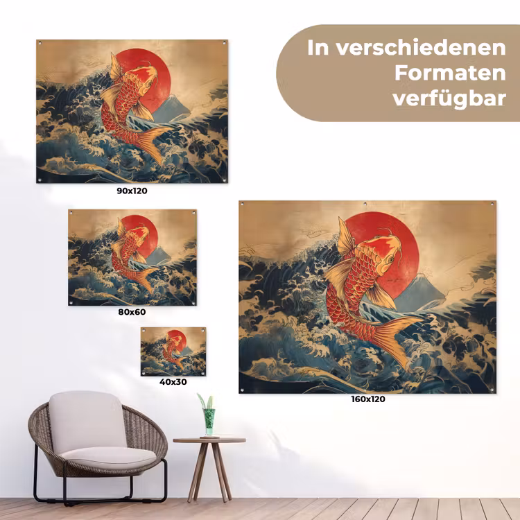 Koi - Zee - Golven - Zon tuinposter los doek klein -Xsfeer9_DE