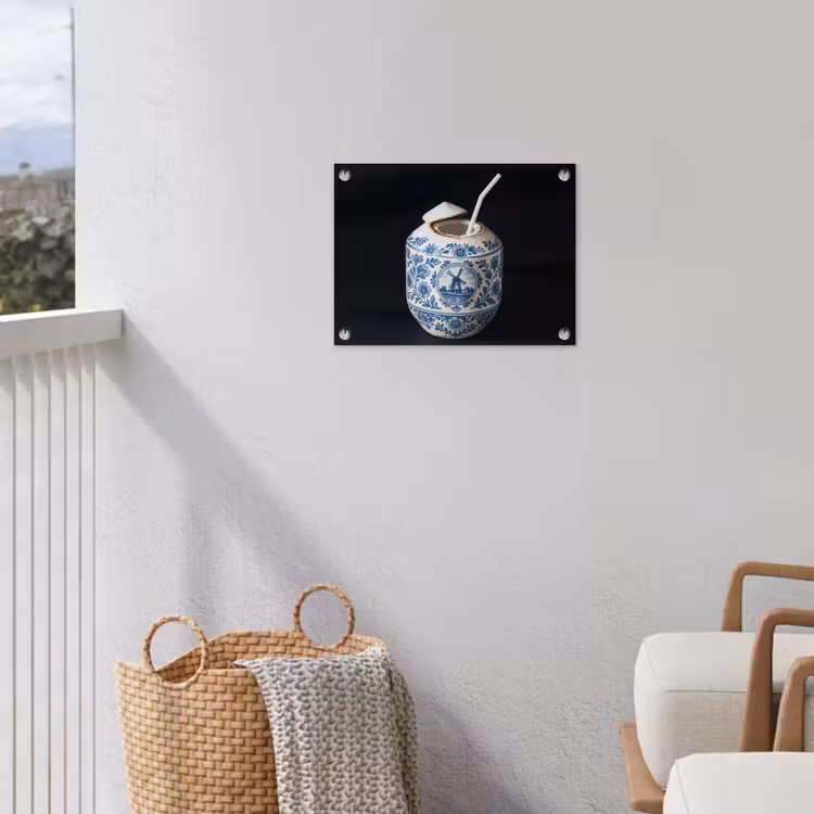 Kokosnoot - Eten - Delfts blauw - Drinken tuinposter los doek klein -sfeer8
