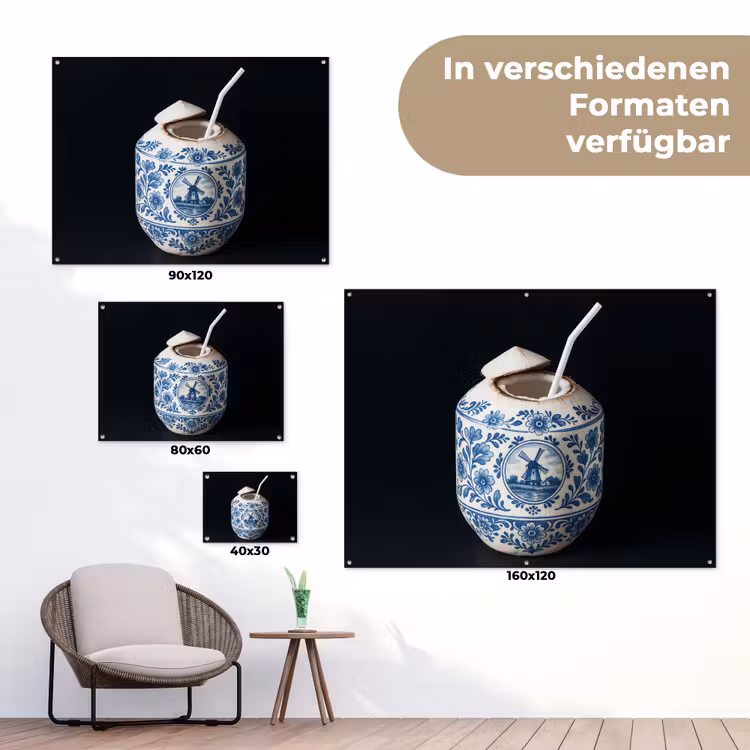 Kokosnoot - Eten - Delfts blauw - Drinken tuinposter los doek klein -Xsfeer9_DE