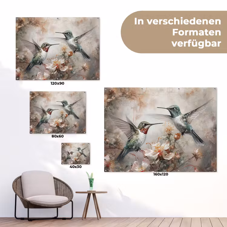 Kolibrie - Vogels - Bloemen - Planten tuinposter los doek klein -Xsfeer9_DE