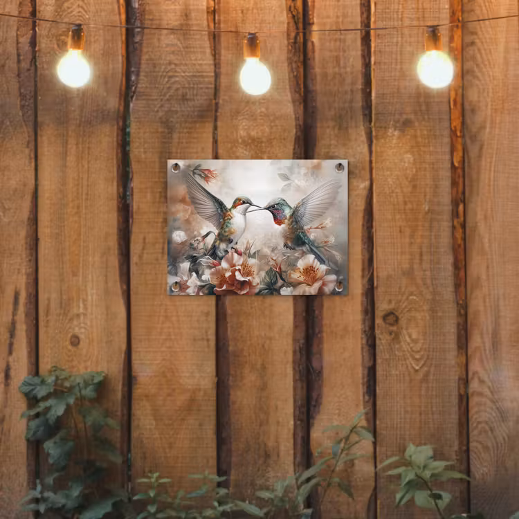Kolibries en Bloemen tuinposter los doek klein -sfeer1