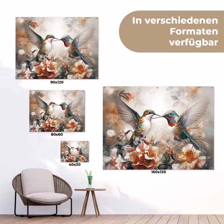 Kolibries en Bloemen tuinposter los doek klein -Xsfeer9_DE