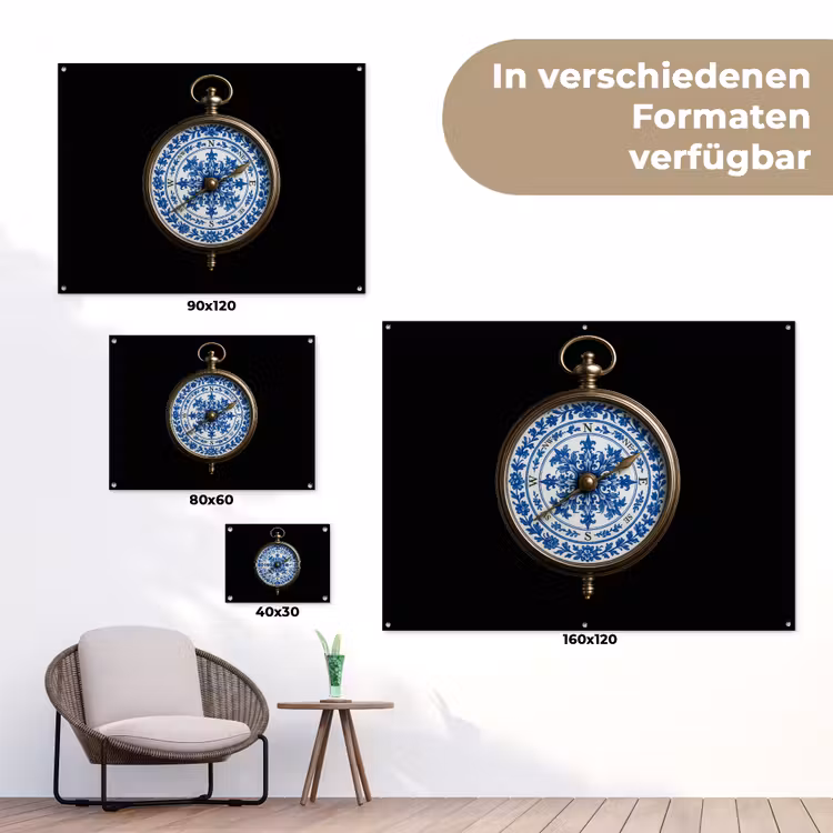 Kompas - Delfts blauw - Zwart tuinposter los doek klein -Xsfeer9_DE