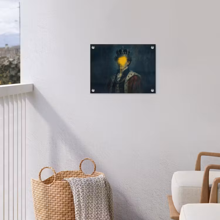Koning - Portret - Druipende gele verf tuinposter los doek klein -sfeer8