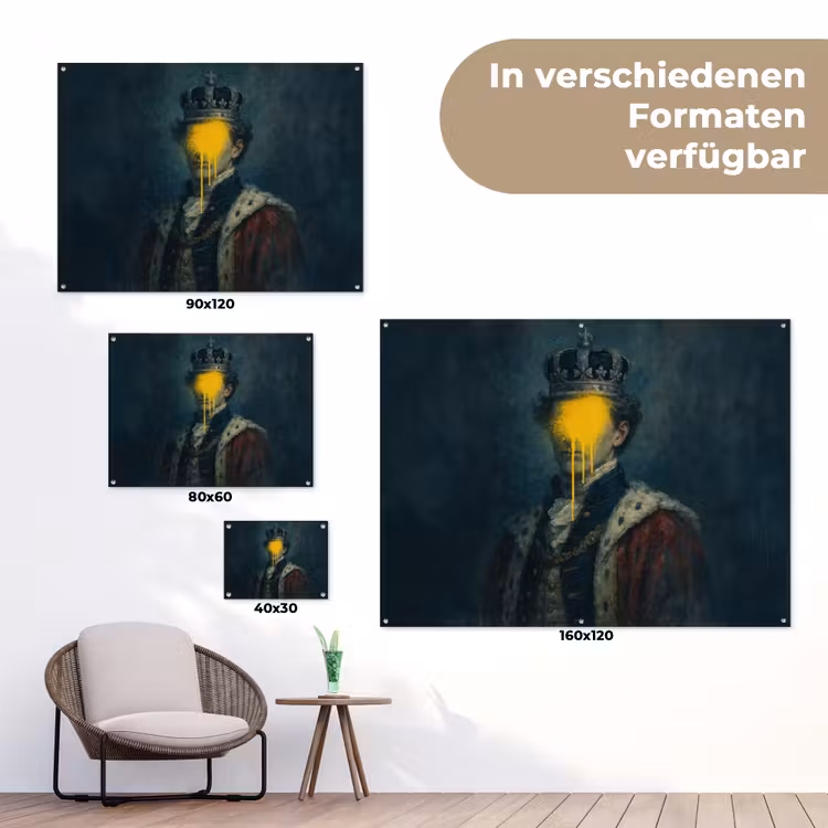 Koning - Portret - Druipende gele verf tuinposter los doek klein -Xsfeer9_DE