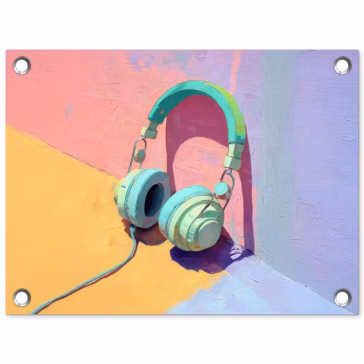 Koptelefoon - Mintgroen - Draad tuinposter los doek klein -3d