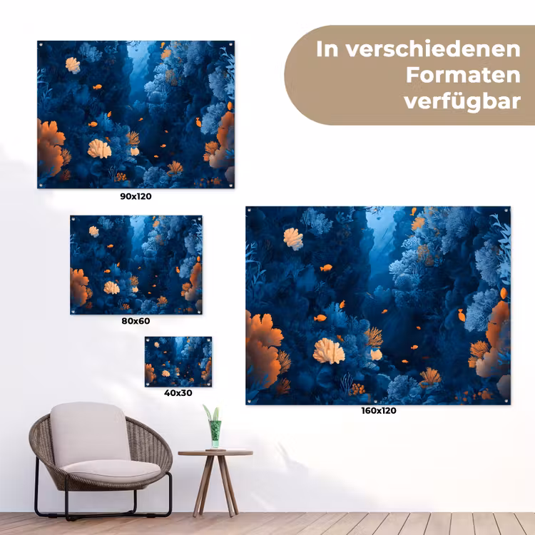 Koraalrif - Vissen - Oceaan - Blauw tuinposter los doek klein -Xsfeer9_DE