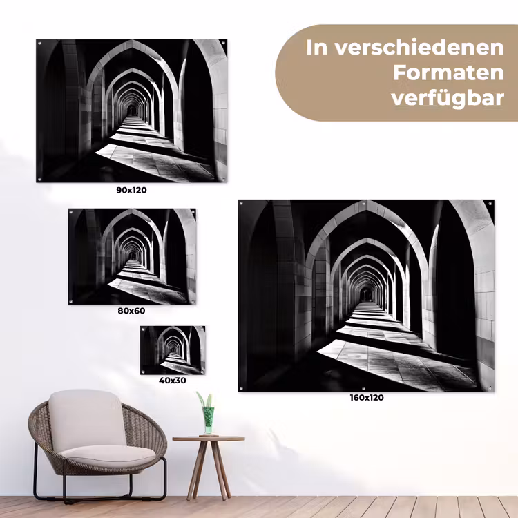 Gang - Bogen - Schaduw - Diepte tuinposter los doek klein -Xsfeer9_DE
