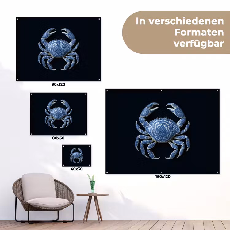 Krab - Delfts blauw - Dieren tuinposter los doek klein -Xsfeer9_DE
