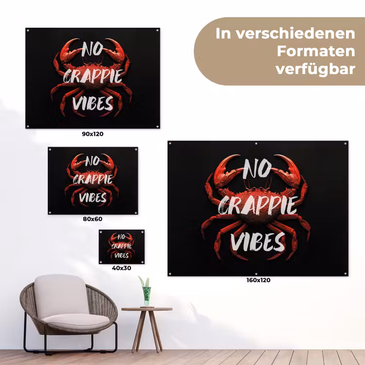 Krab - Rood - Tekst - Zwart tuinposter los doek klein -Xsfeer9_DE