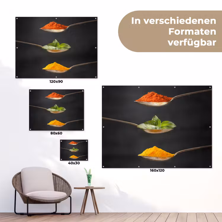 Kruiden - Lepel - Specerijen - Zwart - Italiaans tuinposter los doek klein -Xsfeer9_DE