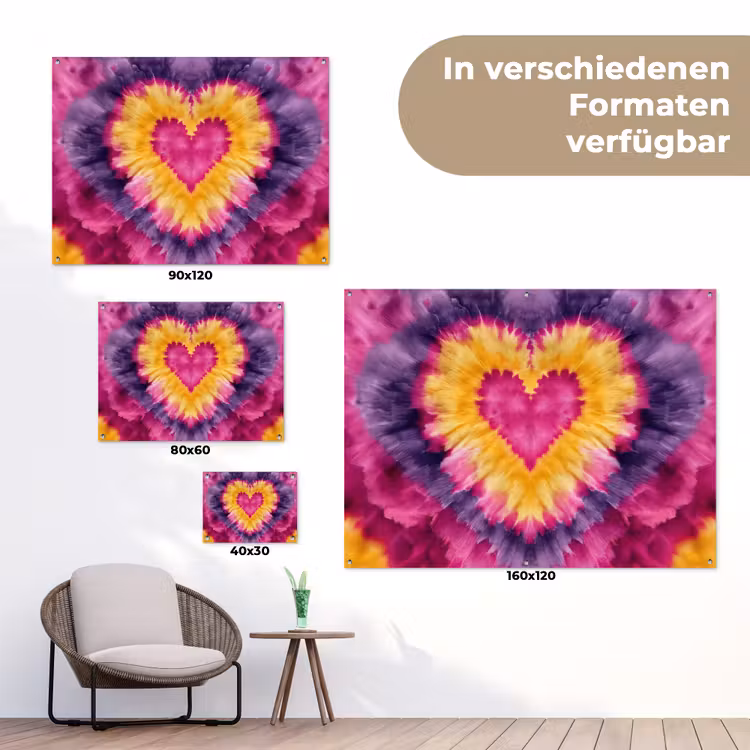 Tie dye - Hartvorm - Vlammen - Oranje tuinposter los doek klein -Xsfeer9_DE