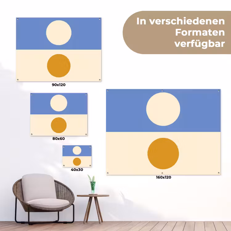 Cirkels - Symmetrisch - Wit - Blauw- Geel tuinposter los doek klein -Xsfeer9_DE