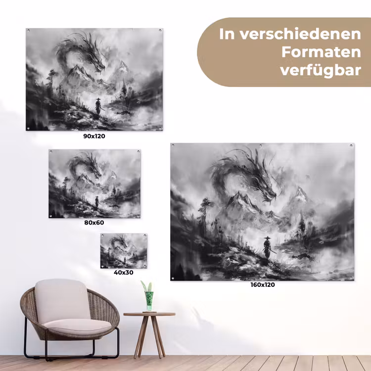 Krijger - Draak - Grijs tuinposter los doek klein -Xsfeer9_DE